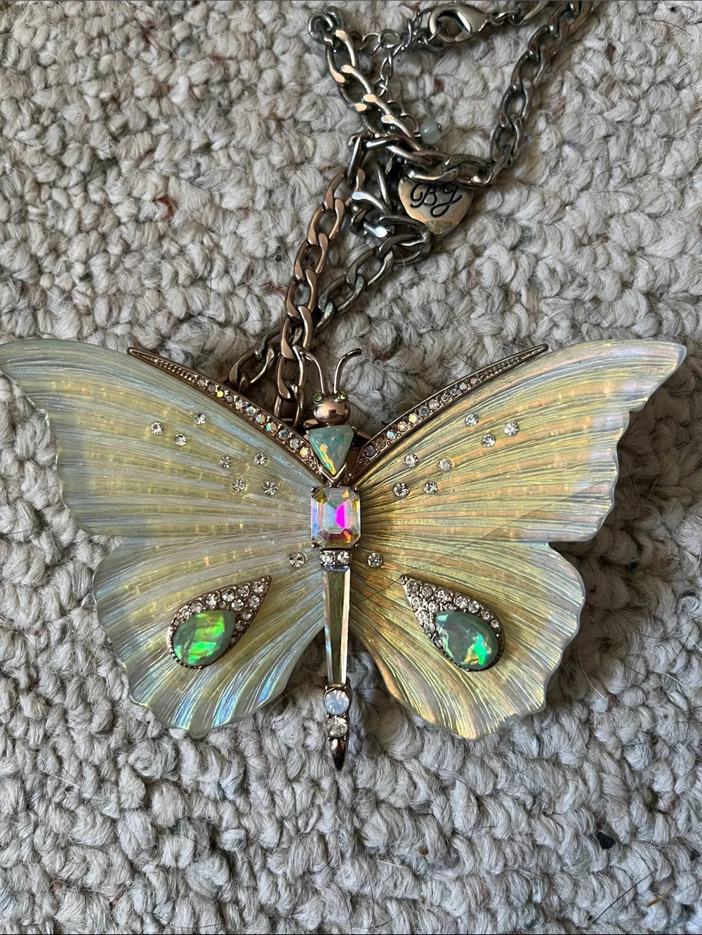 Betsey Johnson Iridescent Yellow Butterfly Pendant Necklace - Picture 4 of 4